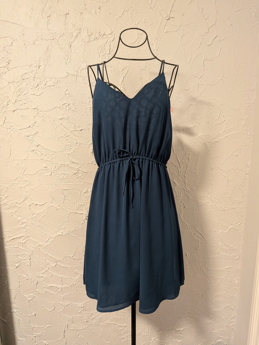 Babaton Navy Blue Spaghetti Strap Tie-Waist Mini Dress
